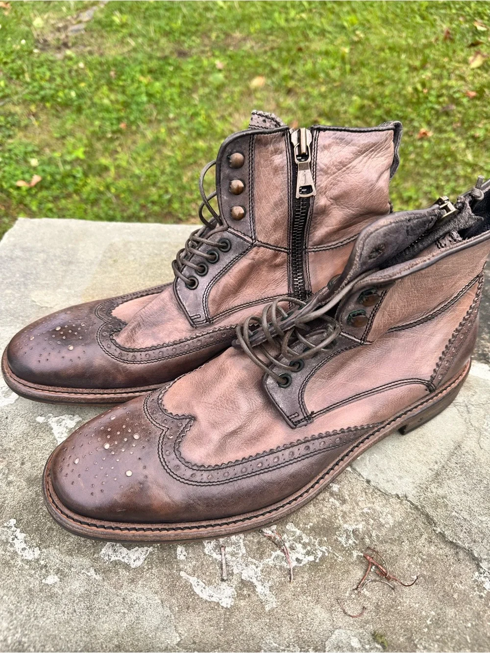 John Varvatos Brown Leather Brogue Lace-Up Boot